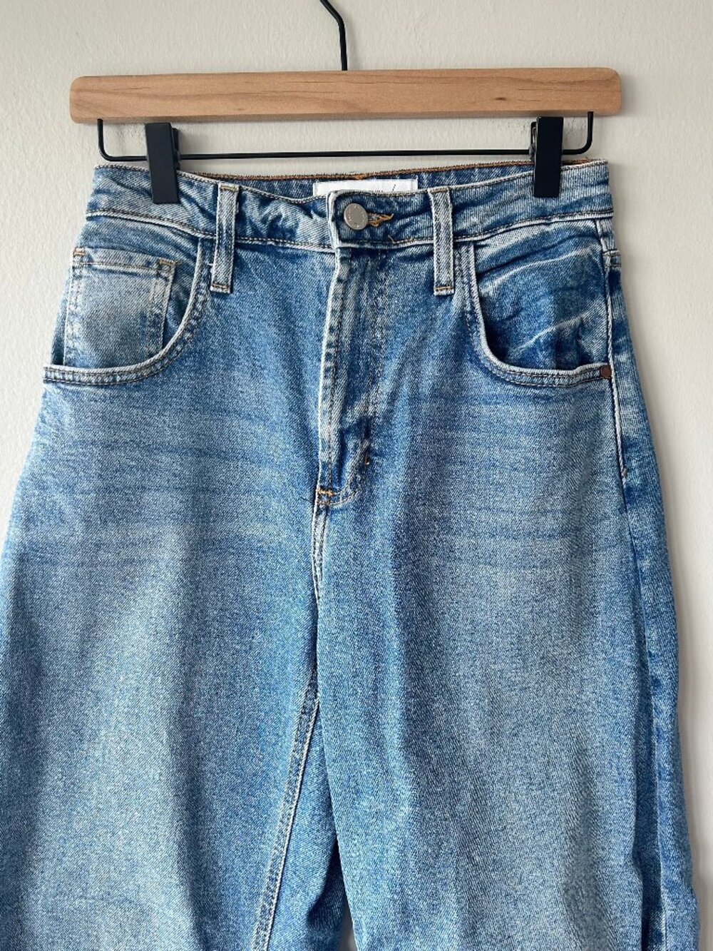 Just Black Denim Seamed Barrel Jeans High Rise Raw Hem Medium Wash Size 24 - Picture 2 of 11